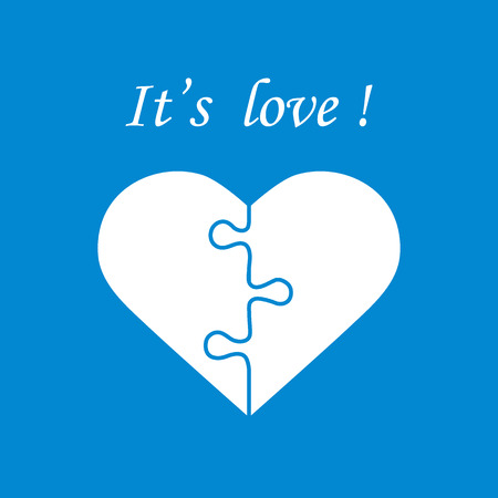 Cute illustration with heart in the form of a puzzle and inscription. Design for banner, poster or print. Greeting card Valentine's Day.のイラスト素材