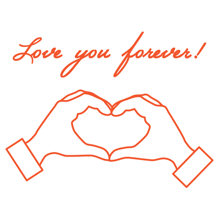 Cute illustration: hand making a heart shape. Love symbol. Design for banner, poster or print.のイラスト素材