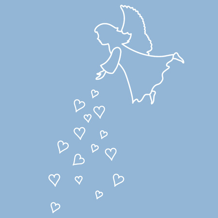 Cute illustration: angel showered hearts. Love symbol. Design for banner, poster or print.のイラスト素材