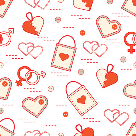 Cute seamless pattern with variety romantic elements. Greeting card Valentine's Day. Design for banner, poster or print.のイラスト素材