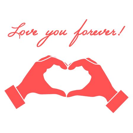 Cute illustration: hand making a heart shape. Love symbol. Design for banner, poster or print.のイラスト素材