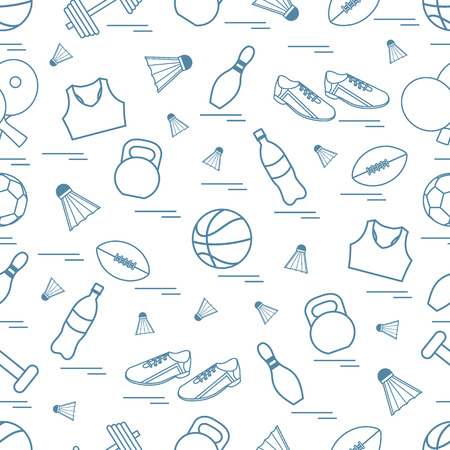 Seamless pattern on the sports theme. illustration sports and fitness equipment. Series of Sporting Patterns.のイラスト素材