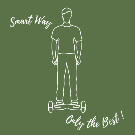 Stylized icon of modern young man standing on gyroscooter. Design for banner, poster or print.のイラスト素材
