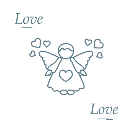 Cute illustration: angel and hearts. Love symbol. Design for banner, poster or print.のイラスト素材
