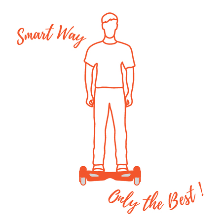 Stylized icon of modern young man standing on gyroscooter. Design for banner, poster or print.のイラスト素材
