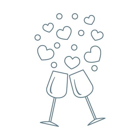 Cute vector illustration of two stemware with hearts. Design for banner, poster or print. Greeting card Valentine's Day.のイラスト素材