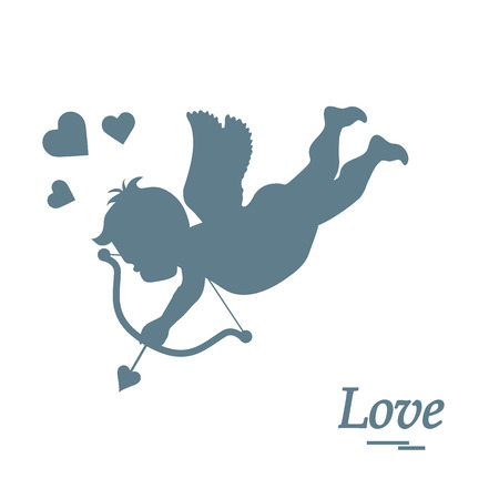 Cute vector illustration: cupid shoots a bow. Love symbol. Design for banner, poster or print.のイラスト素材