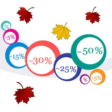 Vector  illustration of various discounts for markets and shops. Label for shop. Autumn sale.のイラスト素材