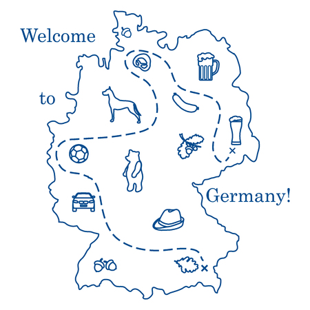Vector illustration with various symbols of Germany. Travel and leisure. Design for banner, poster or print.のイラスト素材