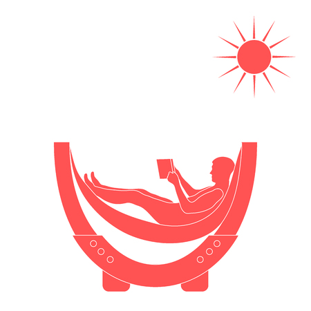 Vector illustration of man resting in a hammock with a book on a white backgroundのイラスト素材