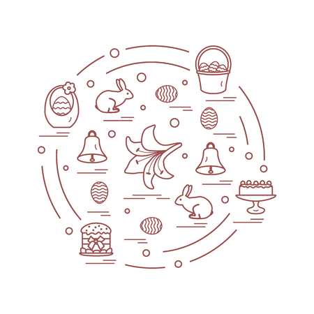 Cute vector illustration with different symbols for Easter arranged in a circle.のイラスト素材