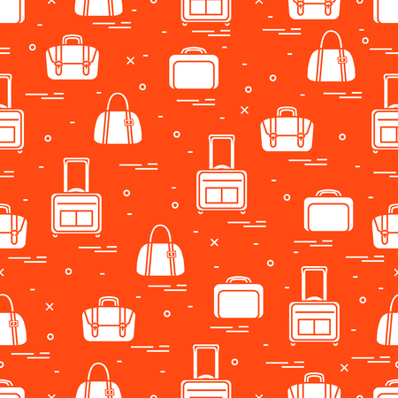 Cute seamless pattern with different bag and suitcases for travel. Summer time, vacation. Design for banner, poster or print.のイラスト素材