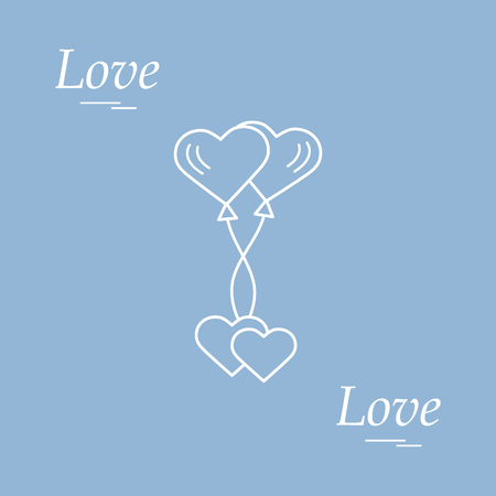 Cute vector illustration of love symbols: heart air balloons icon and two hearts. Romantic collection. Design for banner, flyer, poster or print.のイラスト素材