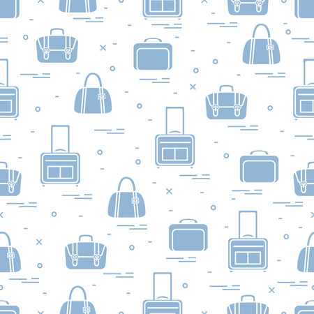 Cute seamless pattern with different bag and suitcases for travel. Summer time, vacation. Design for banner, poster or print.のイラスト素材