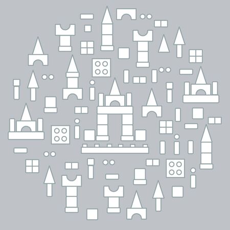 Cute vector illustration with children's designer arranged in a circle. Design for poster or print.のイラスト素材