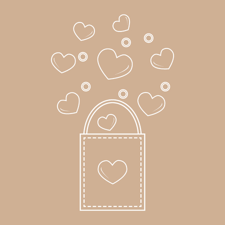 Cute vector illustration of gift bag with hearts. Design for banner, flyer, poster or print. Greeting card Valentine's Day.のイラスト素材