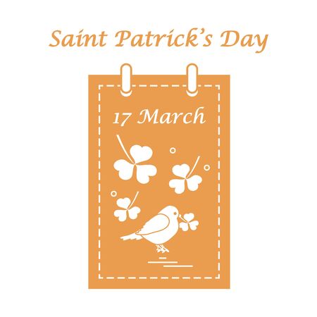 Cute vector illustration: calendar with bird and clover for St. Patrick's Day. Design for banner, poster or print.のイラスト素材