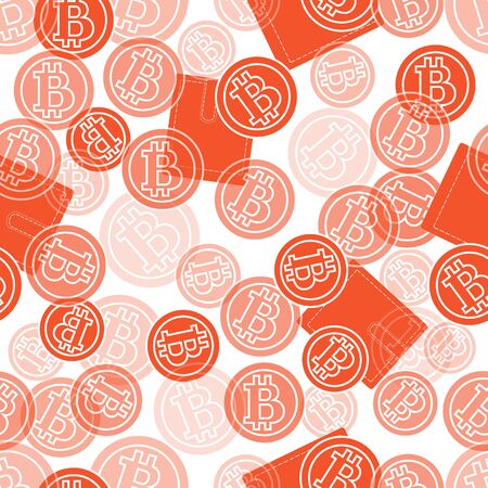 Seamless pattern with purses and bitcoins. Finance and virtual currency. Design for banner, poster or print.のイラスト素材