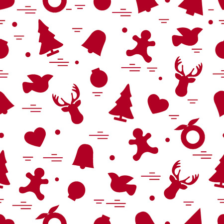 Cute vector pattern of different new year and christmas symbols. Winter theme. Design for postcard, banner, flyer, poster or print.のイラスト素材