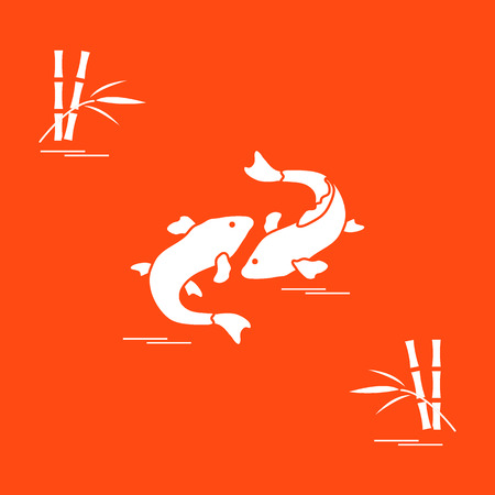 Stylized icon of two carp koi  and bamboo. Travel and leisure. Design for banner, poster or print.のイラスト素材