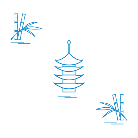 Stylized icon of the pagoda and bamboo. Travel and leisure. Design for banner, poster or print.のイラスト素材
