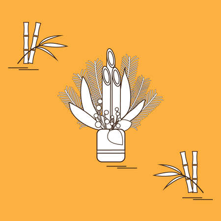 Japanese new year home decorations kadomatsu and bamboo. Design for banner, poster or print.のイラスト素材