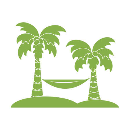Cute vector illustration with palm trees and hammock. Travel and leisure. Design for banner, poster or print.のイラスト素材