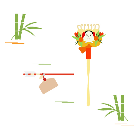 Kumade and hamaimi - Japanese traditional talismans and New Year's souvenirs. Festive traditions of different countries.のイラスト素材