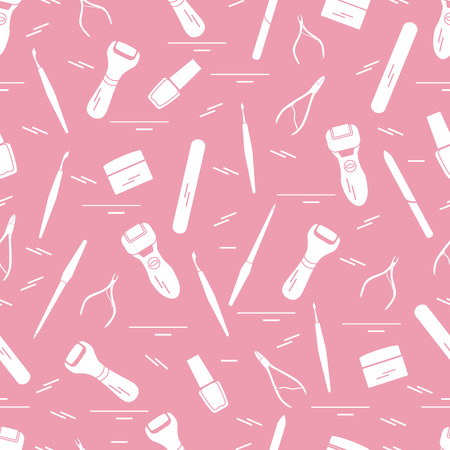 Seamless pattern with variety tools for manicure and pedicure. Personal care. Design for banner, poster or print.のイラスト素材