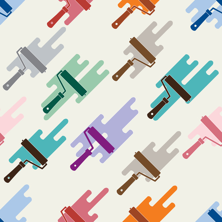Seamless pattern: paint roller and paint spot. Tools for repair and construction.のイラスト素材