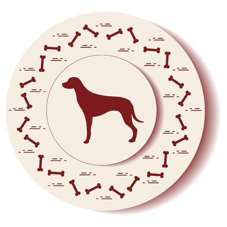Decorative plate with dog silhouette and bones. Design for banner, poster or print.のイラスト素材