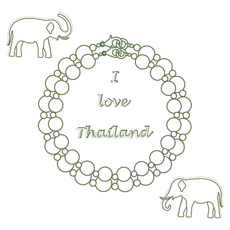 Stylized icon of pearl necklace and elephants. Eastern collection. Design for banner, poster or print.のイラスト素材