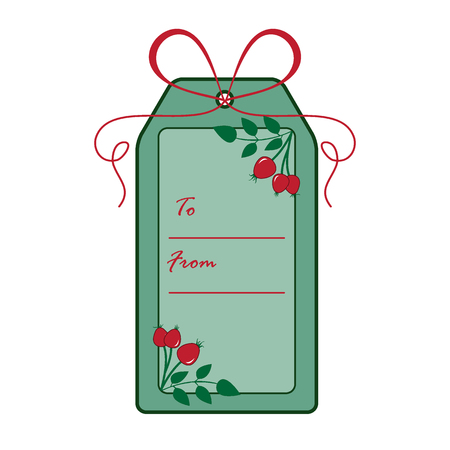 Gift tag with branch of rosehip. Sale and shopping concept. Design for postcard, banner, poster or print.のイラスト素材
