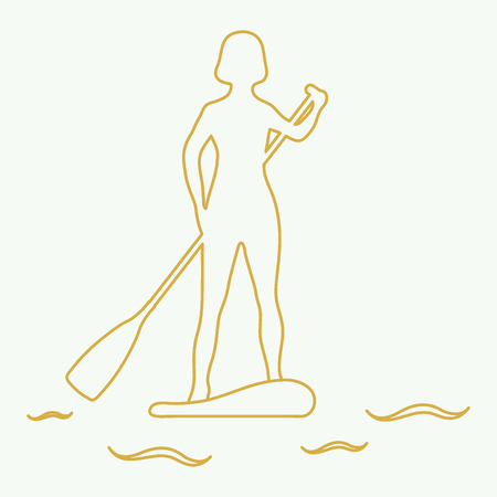 Female silhouette on stand up paddle board. SUP. Template for your design, banner, poster or print.のイラスト素材