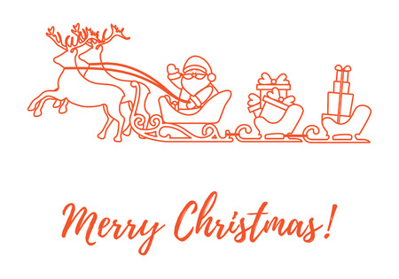 Santa Claus with Christmas presents in sleighs with reindeers. New Year and Christmas illustration. Design for greeting card, banner, poster or print.のイラスト素材