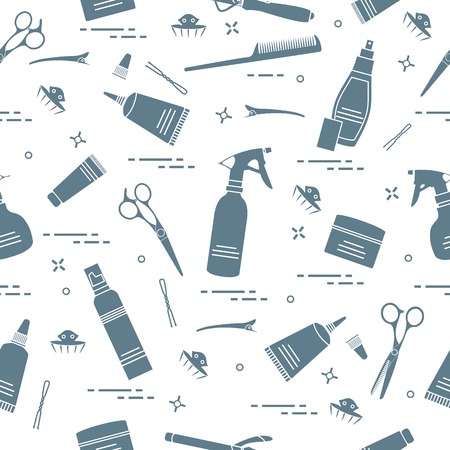 Seamless pattern with professional hairdresser tools. Fashion and beauty background. Design for announcement, advertisement, print.のイラスト素材