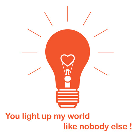 Glowing light bulb with glower in the shape of a heart and the inscription. Design for banner, poster or print. Greeting card Valentine's Day.のイラスト素材