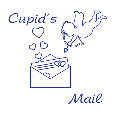 Cupid shoots a bow and envelope with Valentine's card and hearts. Love symbol. Design for banner, poster or print.のイラスト素材