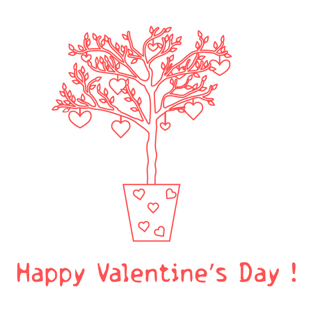 Creative tree with leaves and with hanging hearts. Greeting card Valentine's. Design for banner, poster or print.のイラスト素材