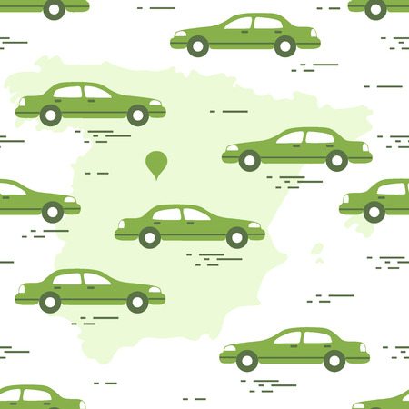 Pattern with cars and map of Spain.のイラスト素材