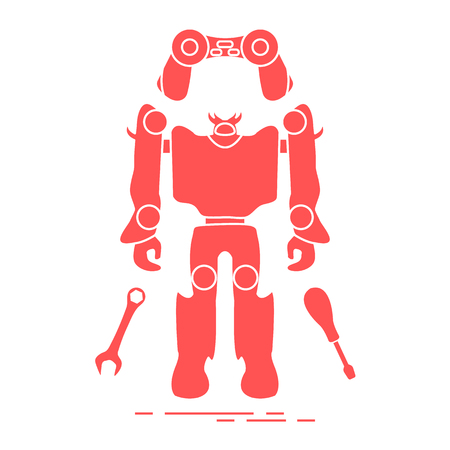 Toys for children: robot, remote control, spanner, screwdriver. Design for banner, poster or print.のイラスト素材