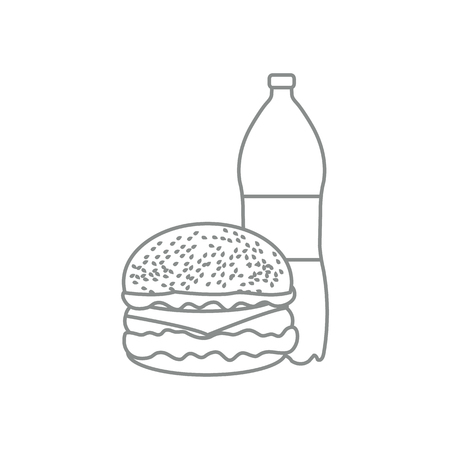Burger and bottle of soda water. Harmful eating habits. Design for banner and print.のイラスト素材