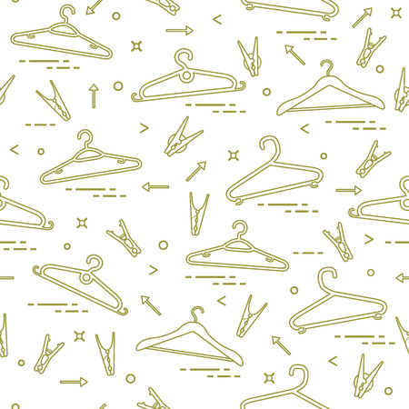 Seamless pattern with clothes hangers and clothespins. Design for banner and print.のイラスト素材