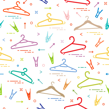Seamless pattern with clothes hangers and clothespins. Design for banner and print.のイラスト素材