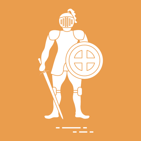 Knight in armor with shield and sword. Design element for postcard, banner or print.のイラスト素材
