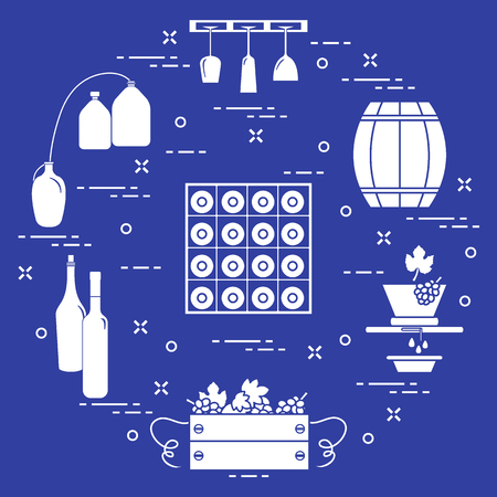 Winemaking: the production and storage of wine. Culture of drinking wine. Design for announcement, advertisement, print.のイラスト素材