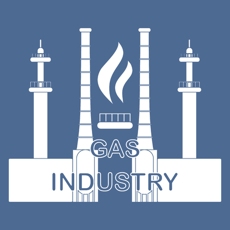 Gas processing plant. Gas burner with flame. Design for announcement, advertisement, banner or print.のイラスト素材