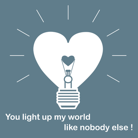 Glowing light bulb in the shape of a heart and the inscription. Design for banner, poster or print. Greeting card Valentine's Day.のイラスト素材