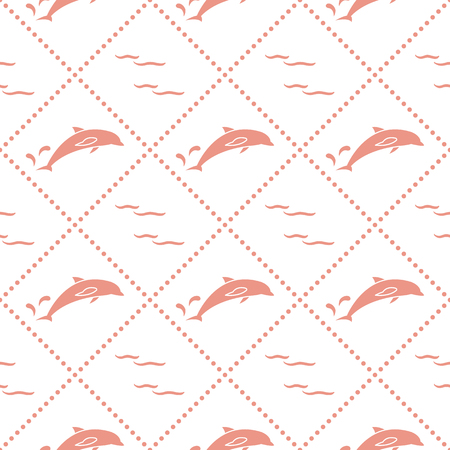Seamless pattern with dolphins, splashes and wavesのイラスト素材