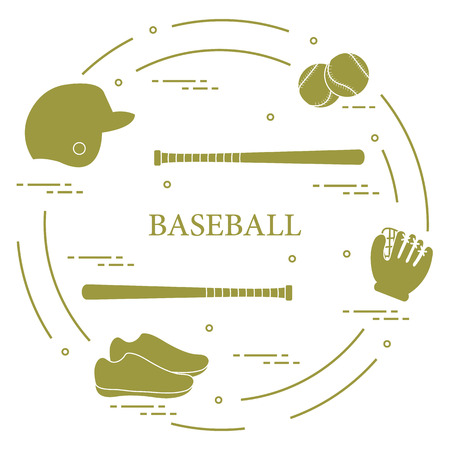 Glove, balls, baseball bats, baseball helmet, shoes. Baseball equipment. Sports elements.のイラスト素材